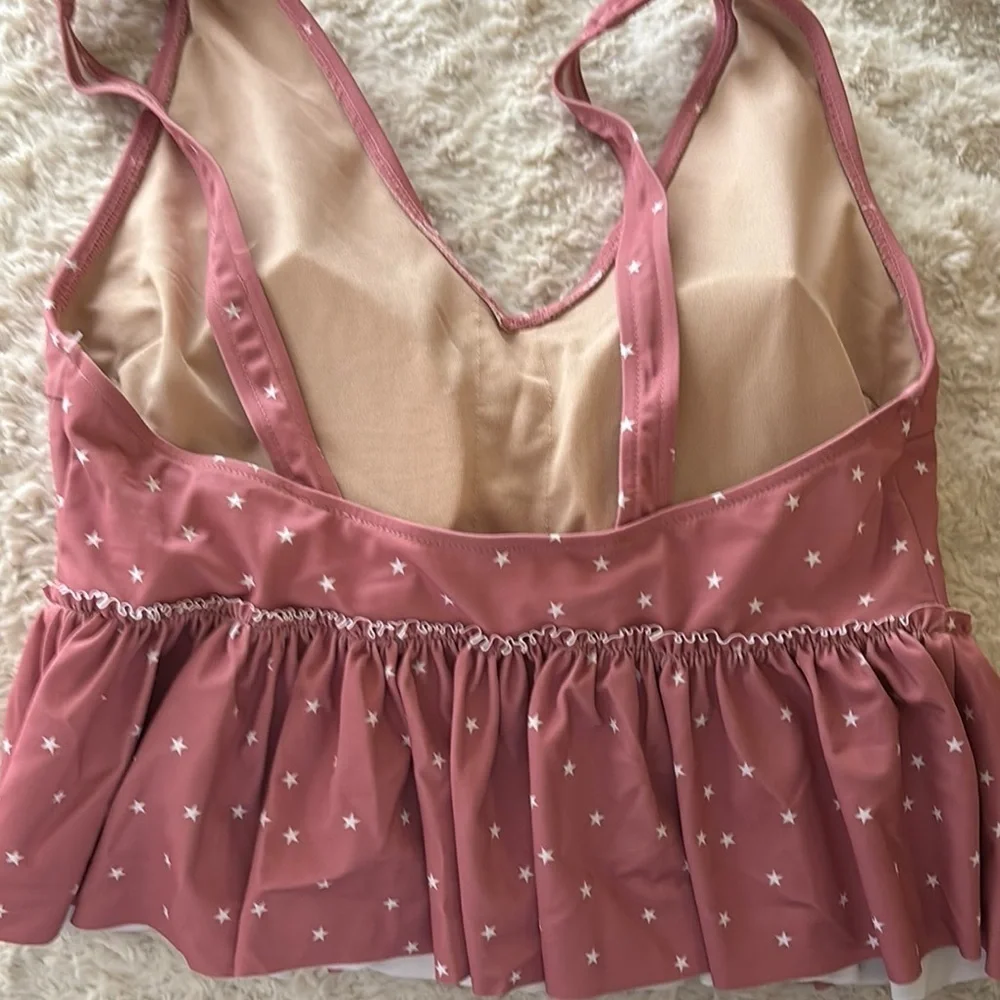 Kortni Jeane Dusty Pink Star Peplum Swim Top
